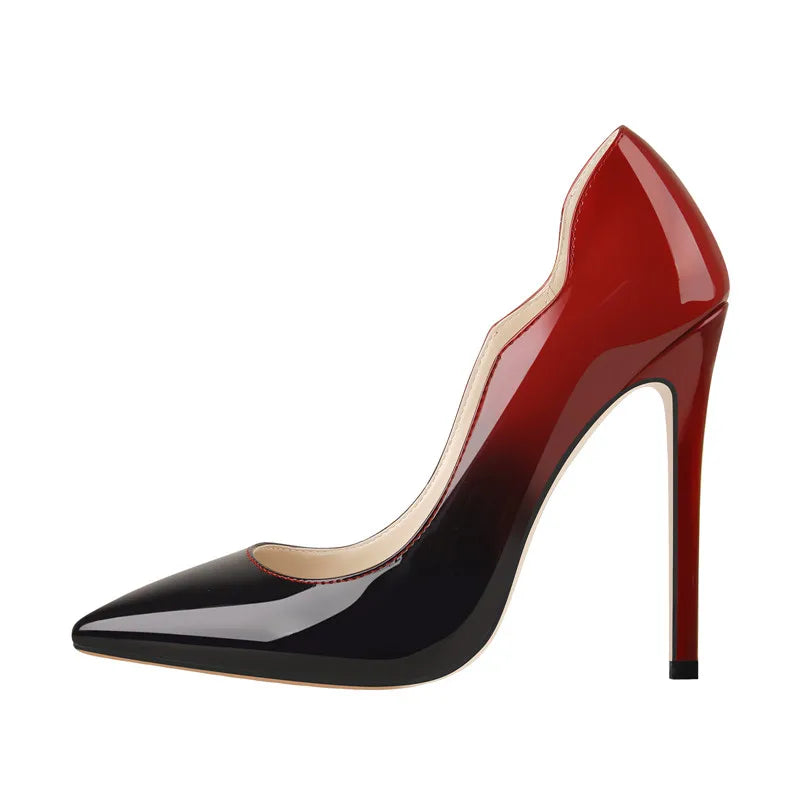 "Women’s Pointed Toe 12CM Stiletto Heels – Sexy Gradient Colorful Slip-On Pumps for Wedding & Party Fashion"