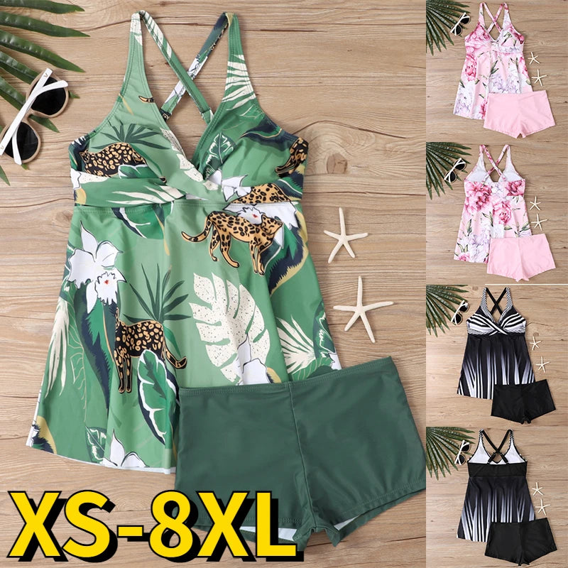 2025"Wild Elegance: High-Waisted Animal Print Tankini Set"