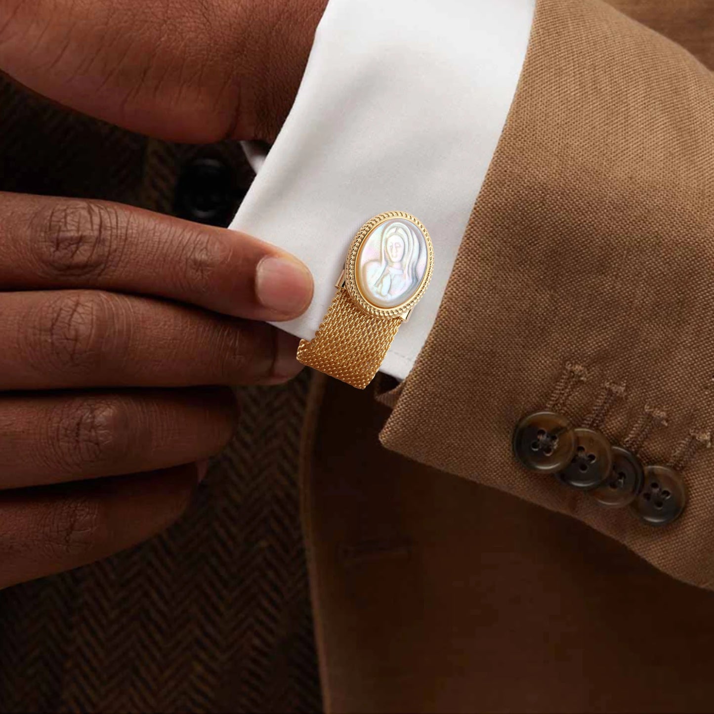 Jesus Mother of Pearl Cufflinks for Men – Religious Gift for Christian Celebrations & Christmas