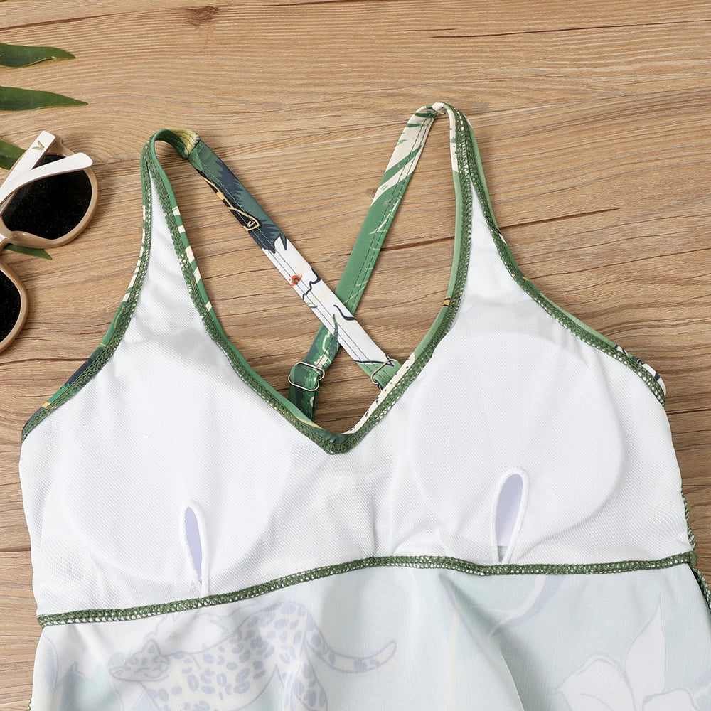 2025"Wild Elegance: High-Waisted Animal Print Tankini Set"