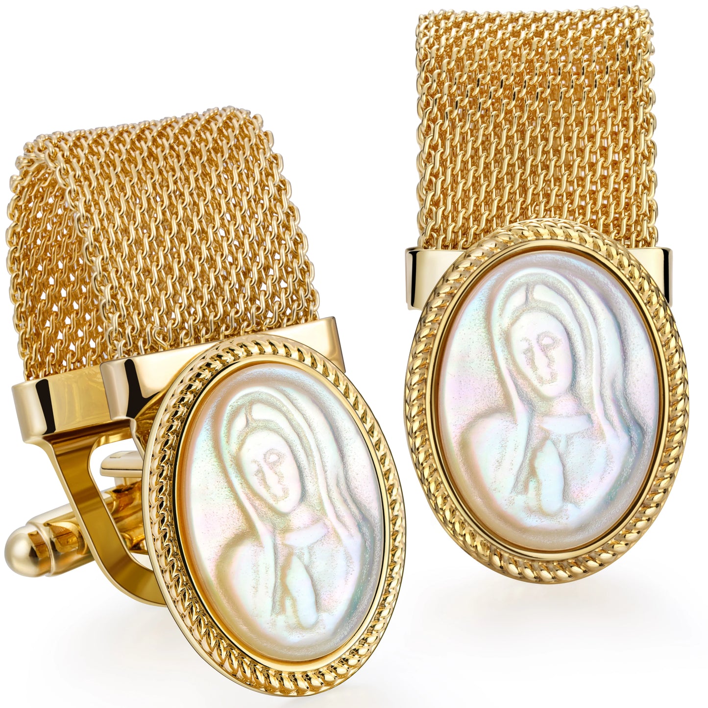 Jesus Mother of Pearl Cufflinks for Men – Religious Gift for Christian Celebrations & Christmas