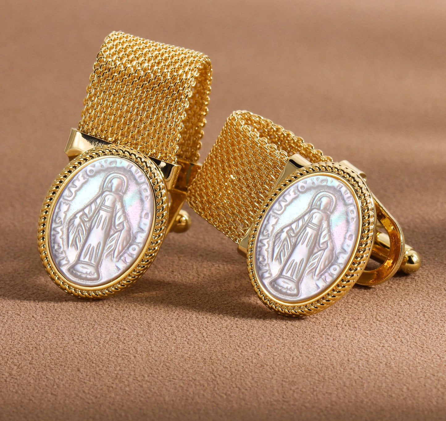 Jesus Mother of Pearl Cufflinks for Men – Religious Gift for Christian Celebrations & Christmas