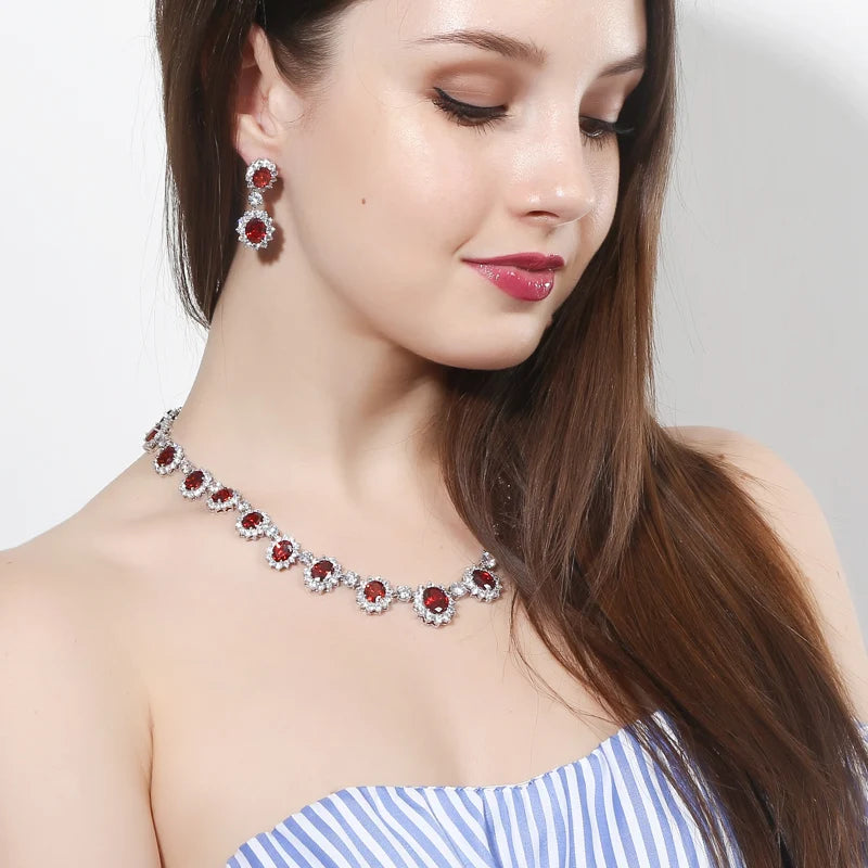 CWWZircons Luxury Brand Gorgeous Full CZ Stones Around Dark Blue Crystal Flower Sets for Women T159