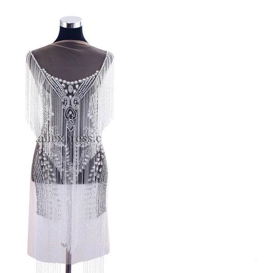 "Dazzling Elegance: Clear Crystal Applique Trim for Wedding and Evening Dresses"