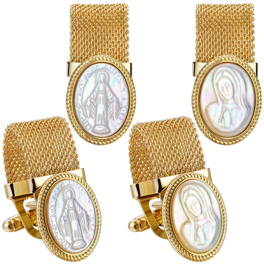 Jesus Mother of Pearl Cufflinks for Men – Religious Gift for Christian Celebrations & Christmas
