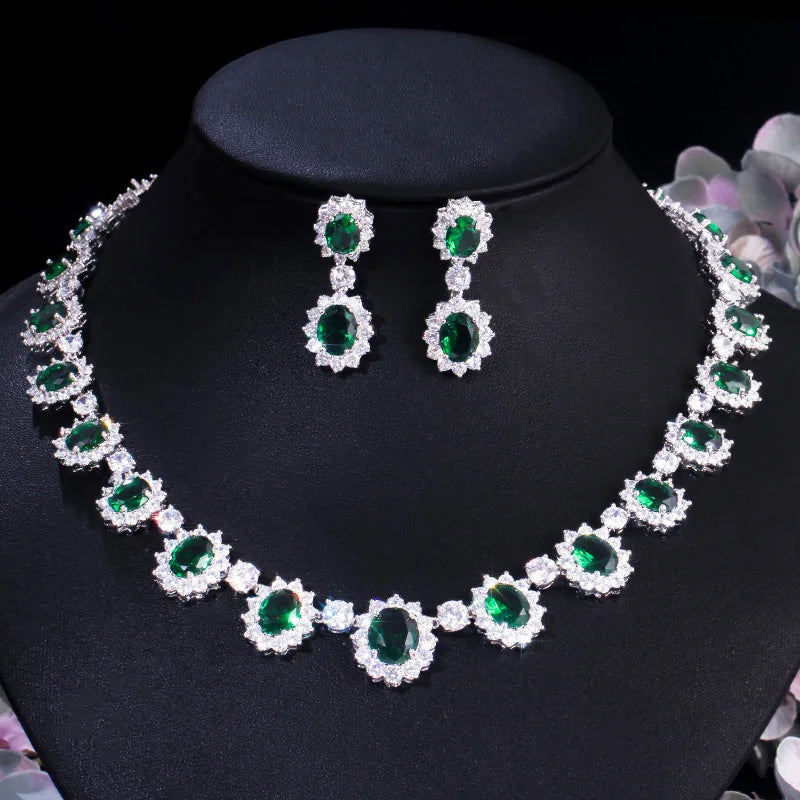 CWWZircons Luxury Brand Gorgeous Full CZ Stones Around Dark Blue Crystal Flower Sets for Women T159