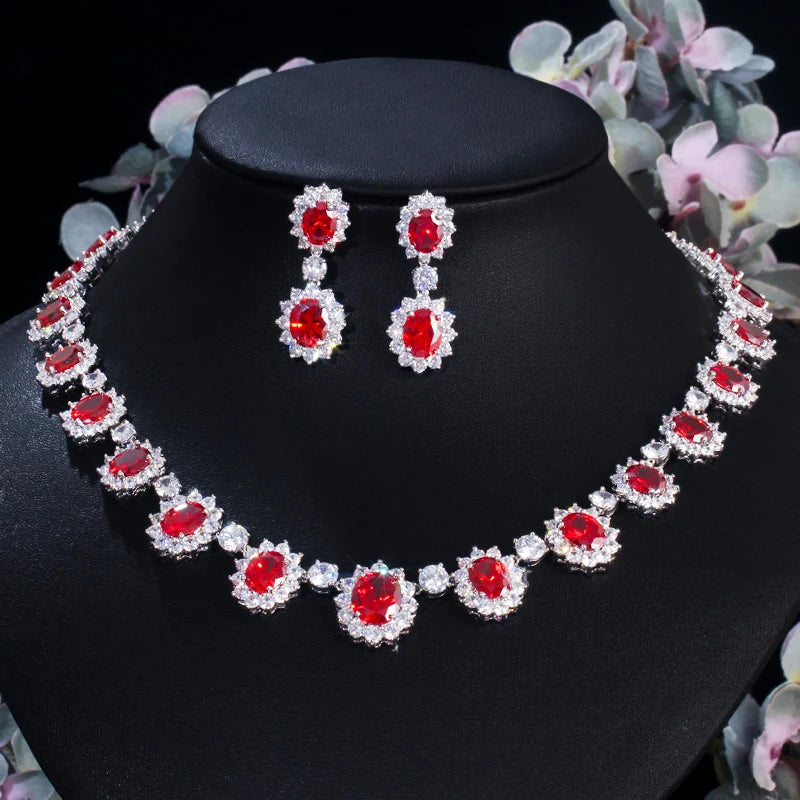 CWWZircons Luxury Brand Gorgeous Full CZ Stones Around Dark Blue Crystal Flower Sets for Women T159